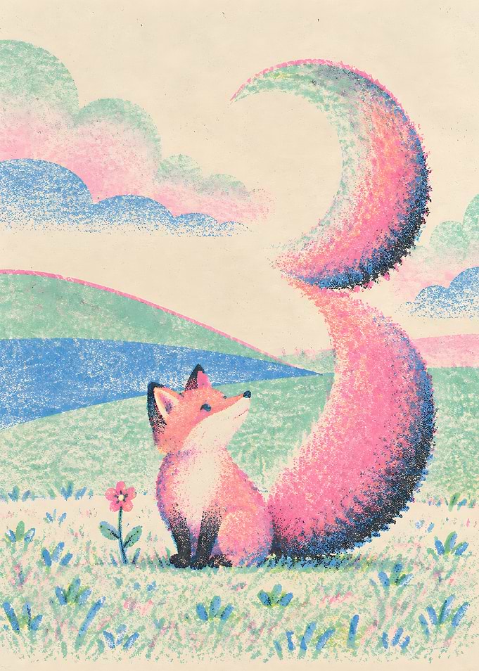 Cute Fox with Large Tail Illustration