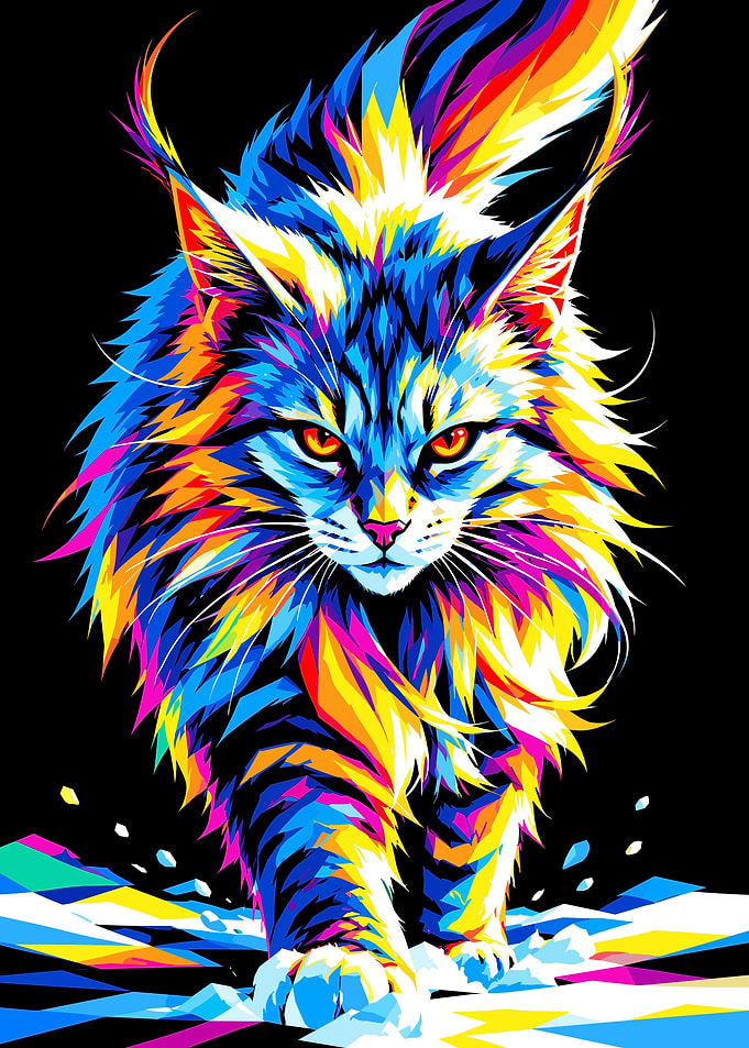Vibrant Pop Art Maine Coon Cat