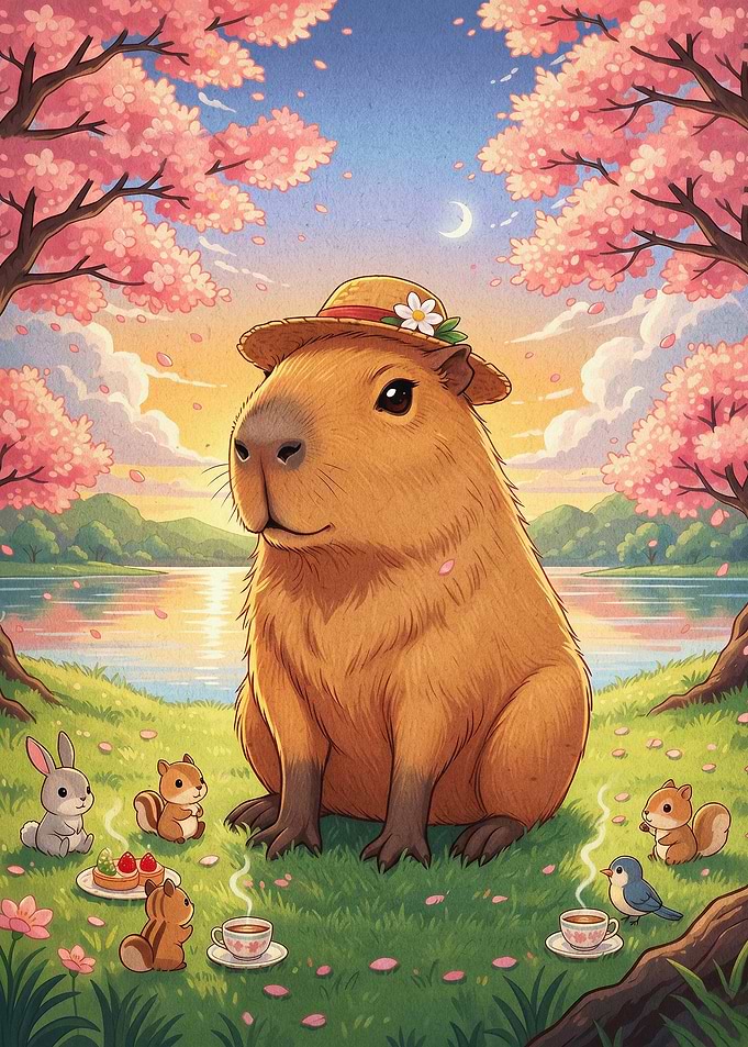 Capybara Spring Picnic Cute Poster