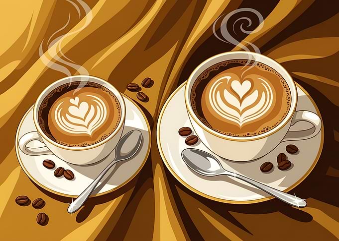 Two Cups of Latte Art Coffee