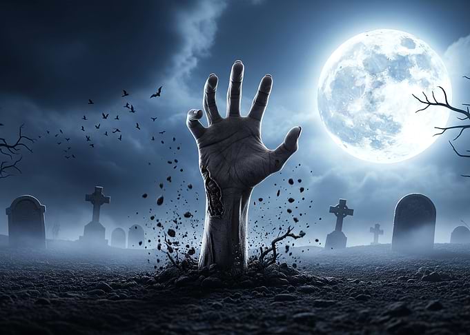 Zombie Hand Rising from Grave