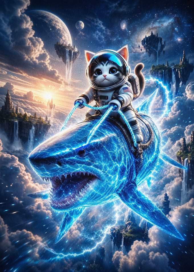 Cat Astronaut Riding Shark Space Ar