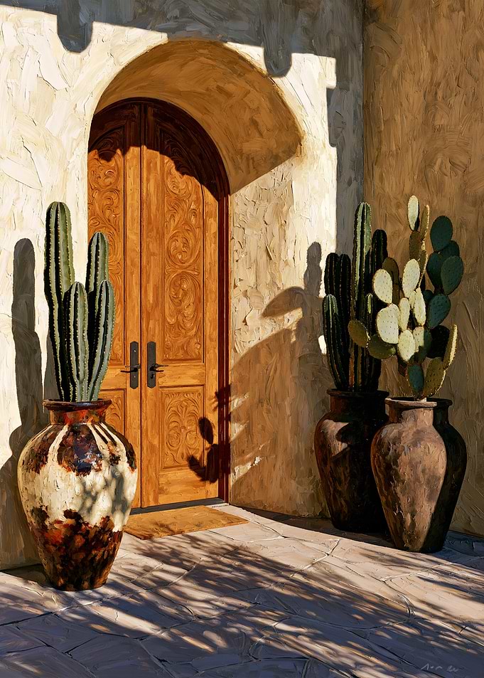 Southwestern Arched Doorway with Cacti