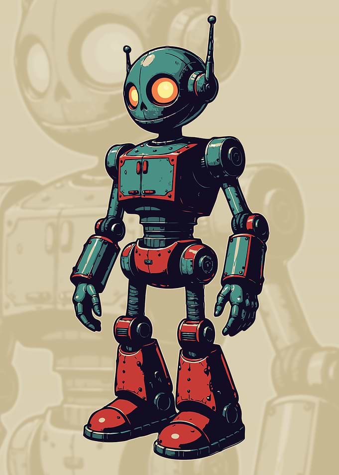 Retro Style Robot Character Illustration