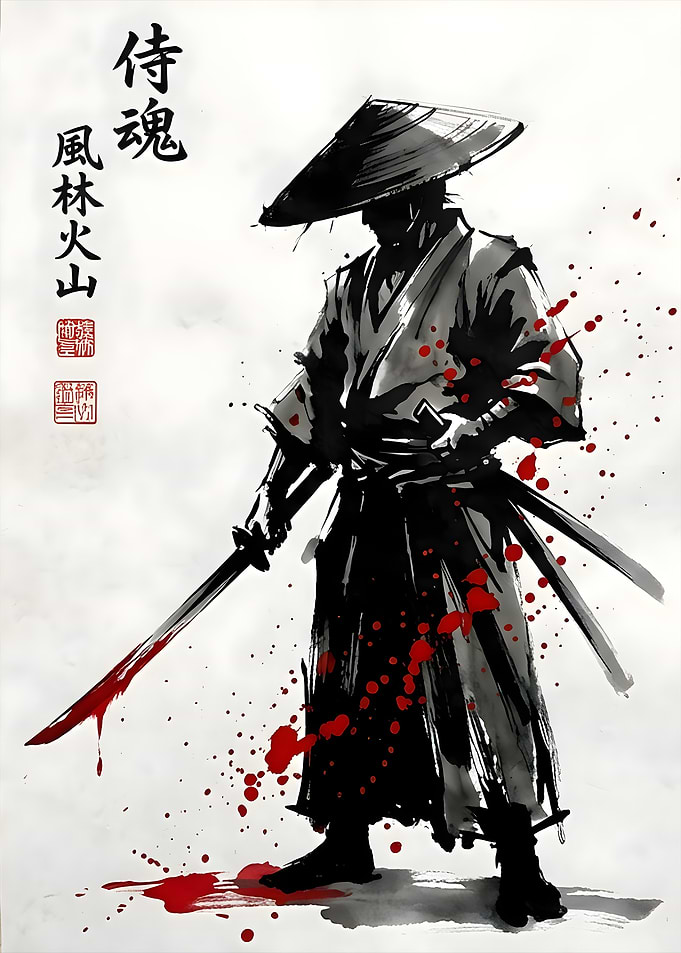 Ink Wash Samurai with Katana