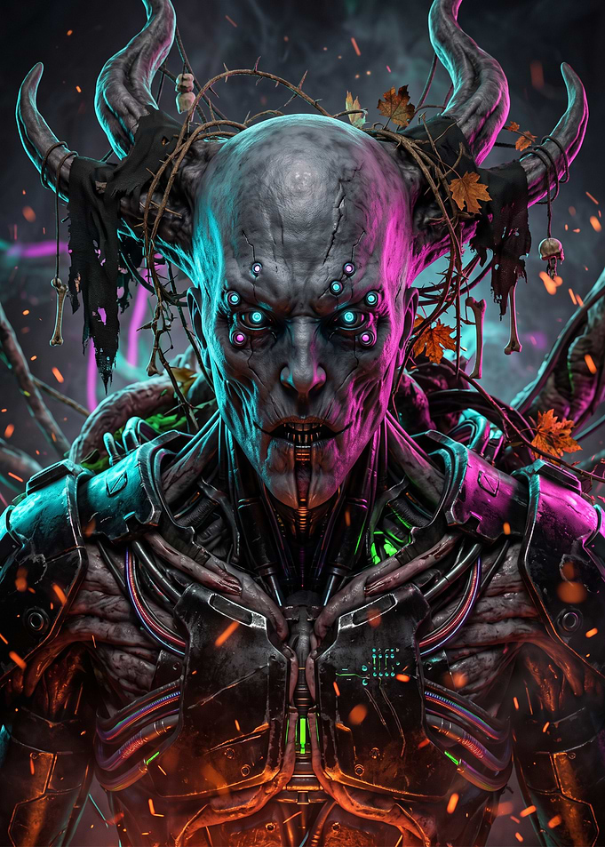 Cybernetic Demon Warrior Portrait