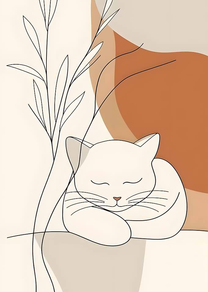 Minimalist Sleeping Cat Line Art