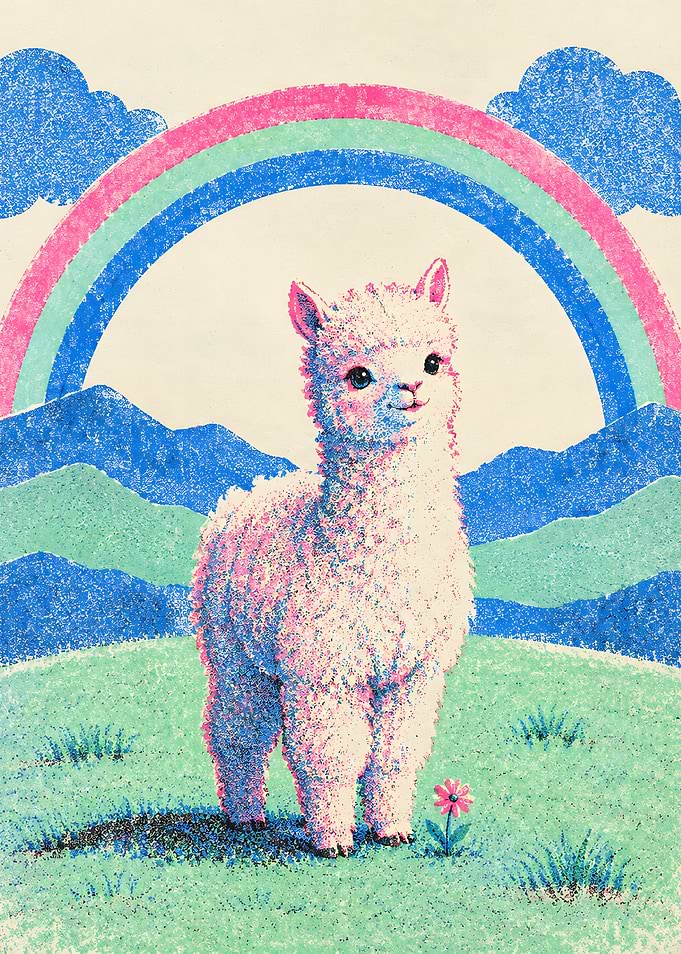 Cute Pastel Alpaca with Rainbow