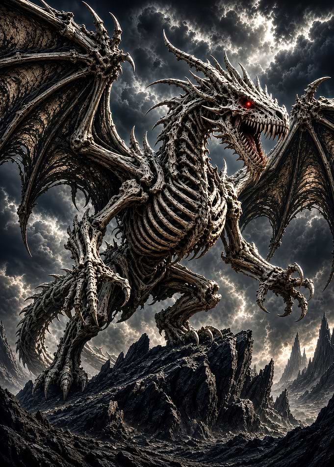 Skeletal Dragon on Rocky Peak