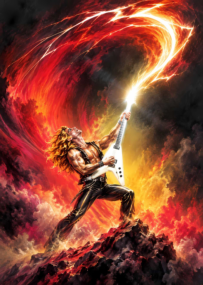 Heavy Metal Guitarist Summoning Lightning