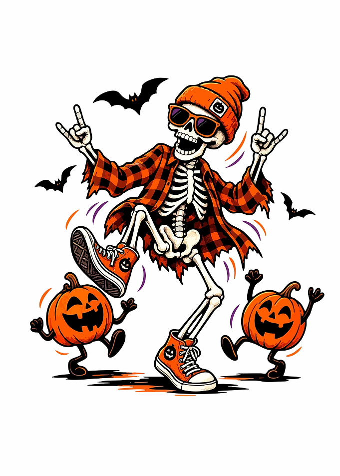 Dancing Skeleton with Pumpkins