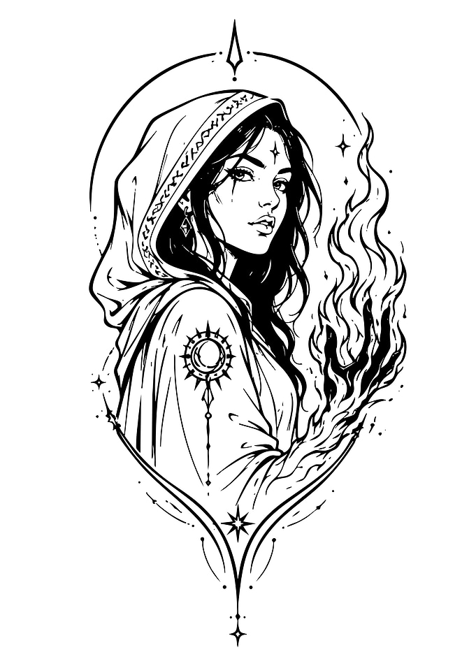 Mystical Sorceress with Magical Fire