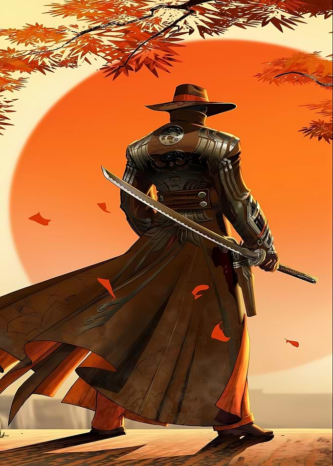 Samurai Gunslinger Silhouette at Sunset