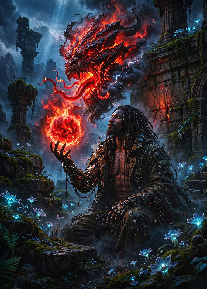 Fire Mage Dark Fantasy Art Poster