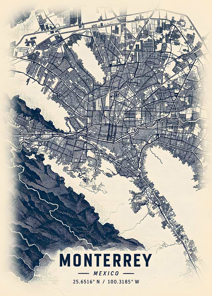 Monterrey Mexico Urban Map Art