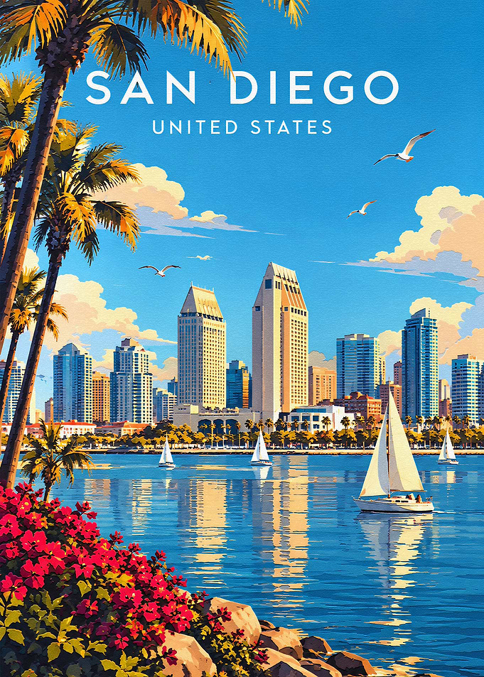 San Diego Skyline Travel Poster