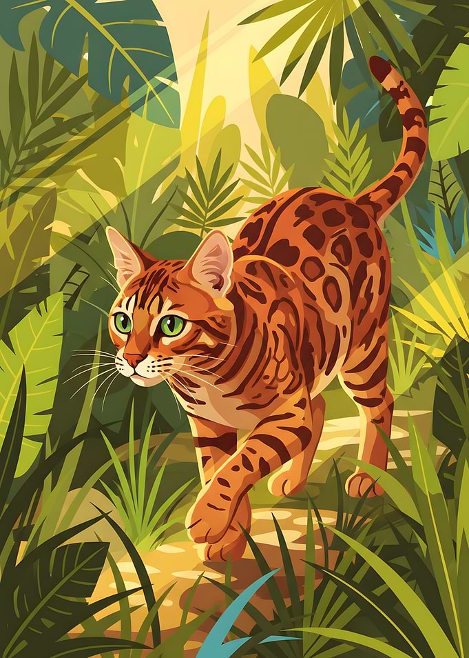 Bengal Cat in Lush Jungle