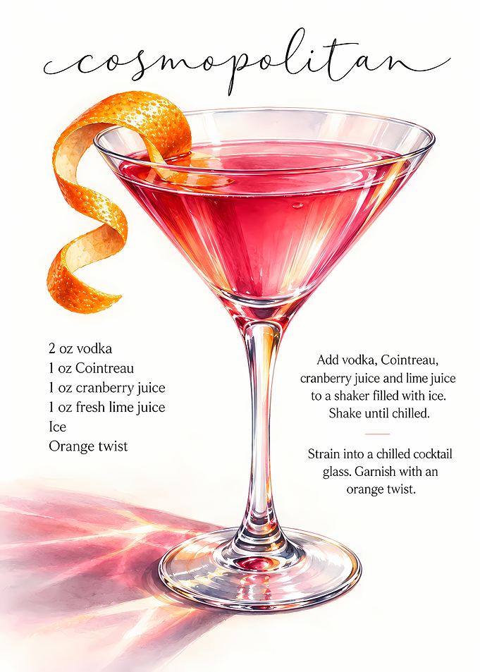 Cosmopolitan Cocktail Recipe Art Print
