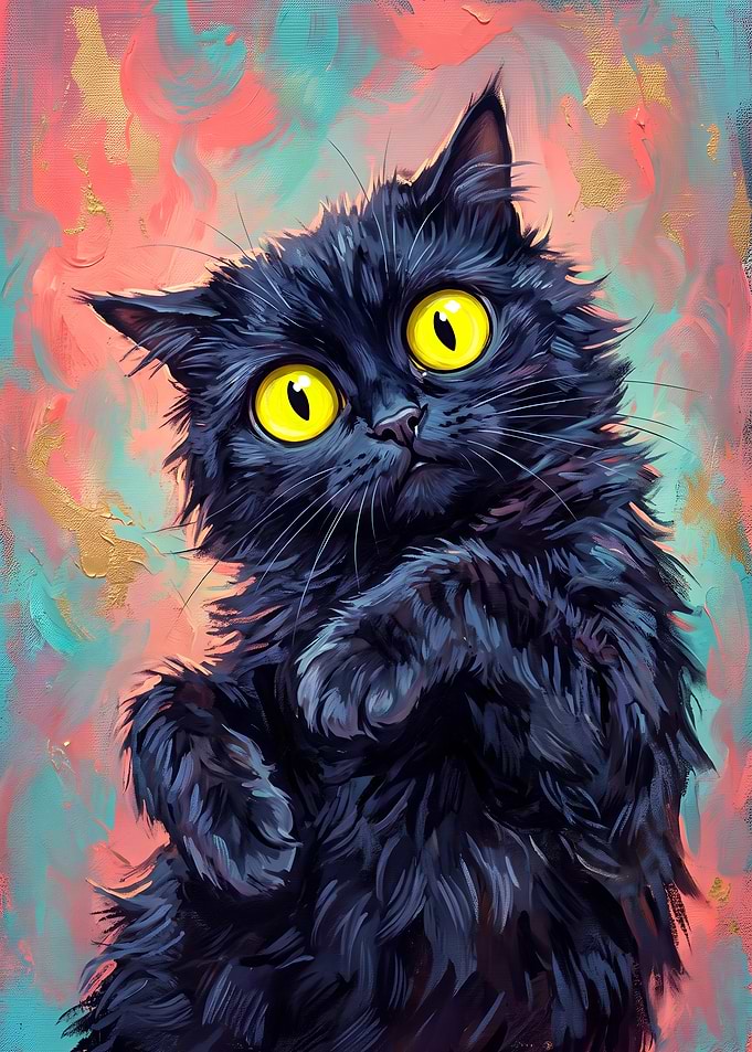 Curious Black Cat with Golden Eyes