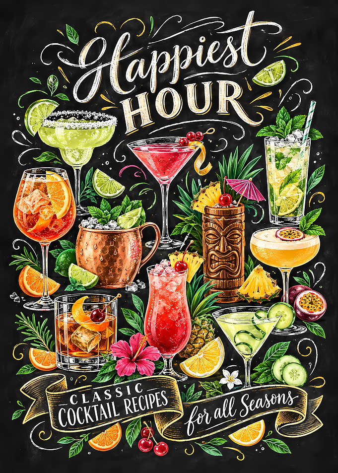 Happiest Hour Classic Cocktail Recipes Poster