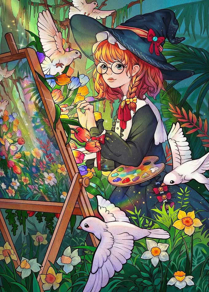 Witch Painting Nature Anime Art