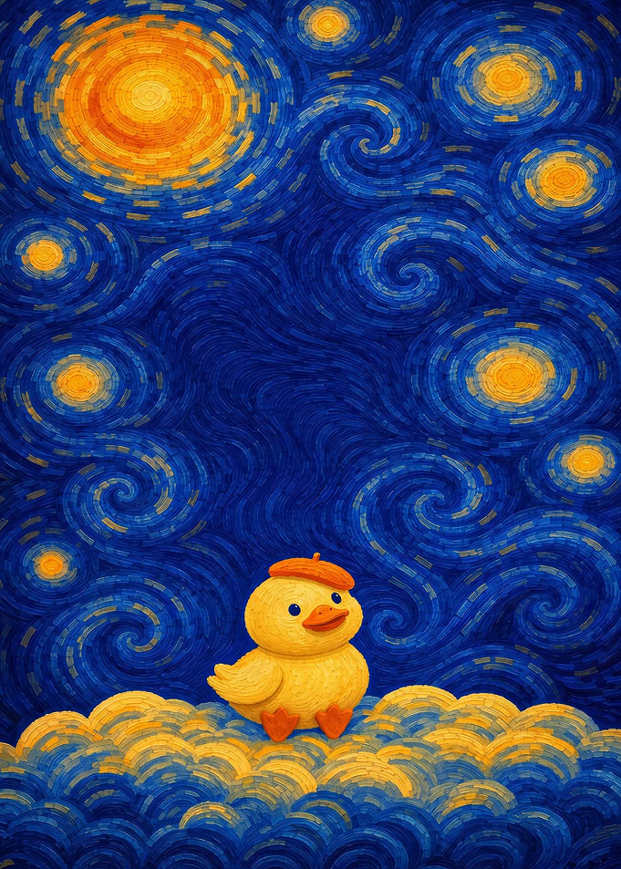 Cute Duck in Starry Night Style
