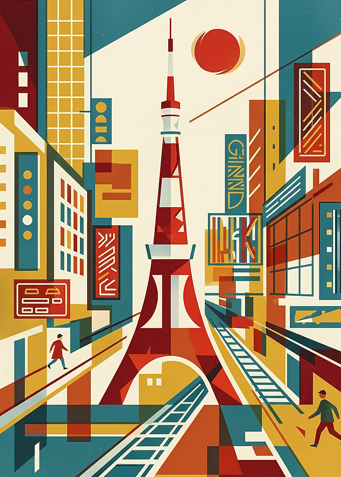 Geometric Tokyo Tower Cityscape Illustration