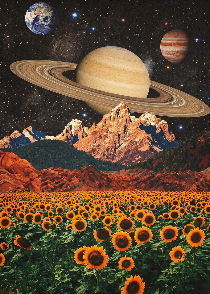 Cosmic Sunflower Mountain Poster