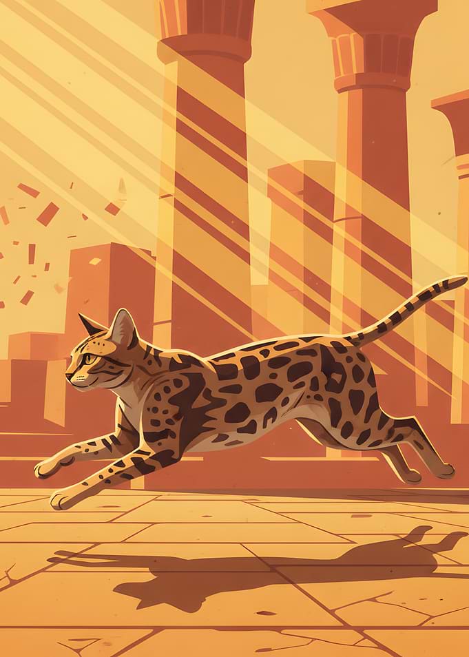 Leopard Cat Running Through Ancient Ruins