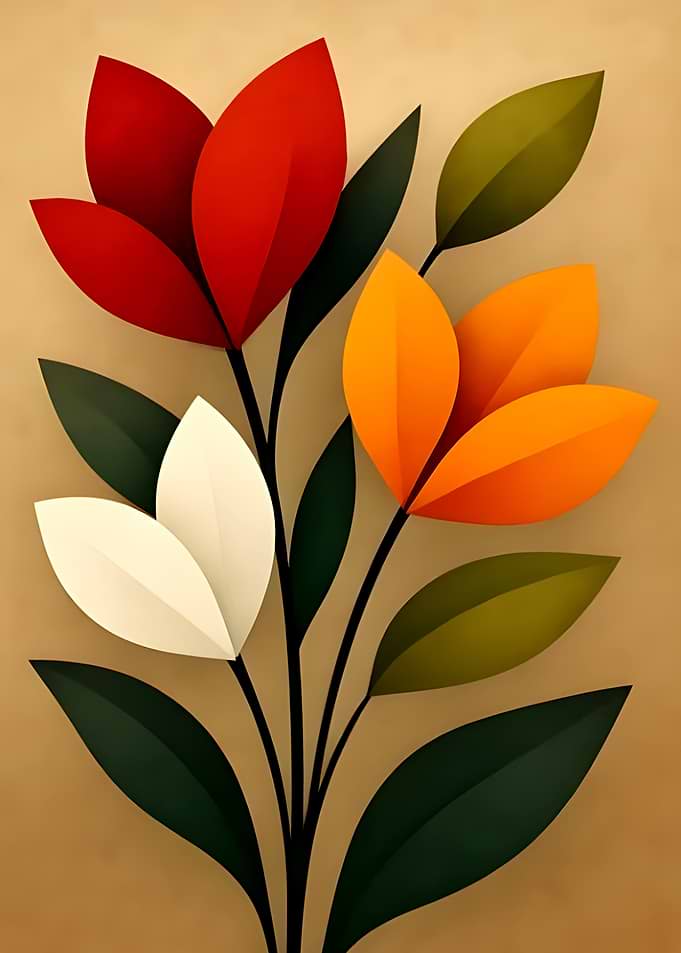 Minimalist Paper Cutout Floral Illustration