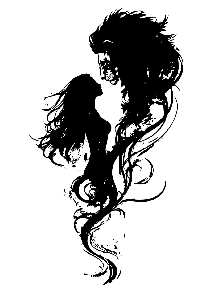 Woman and Lion Silhouette Art