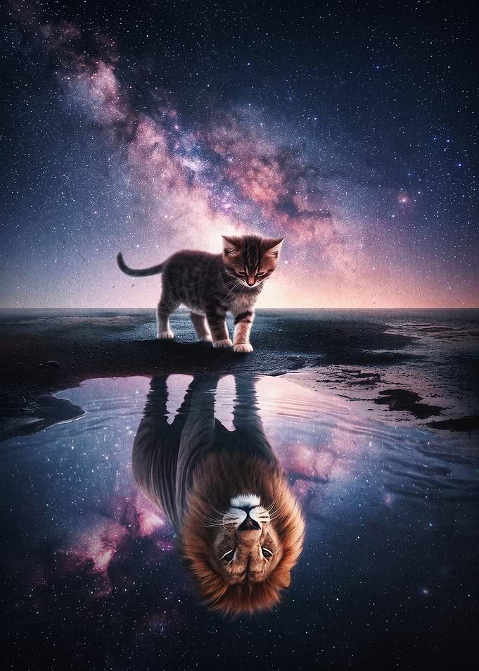 Kitten Lion Reflection Fantasy Art