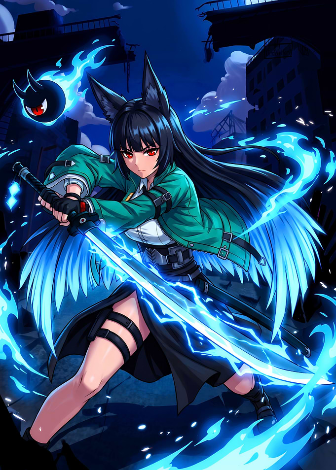 Anime Warrior Girl with Blue Sword