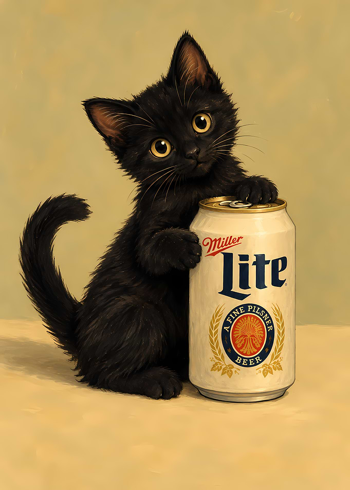 Cute Black Kitten with Miller Lite