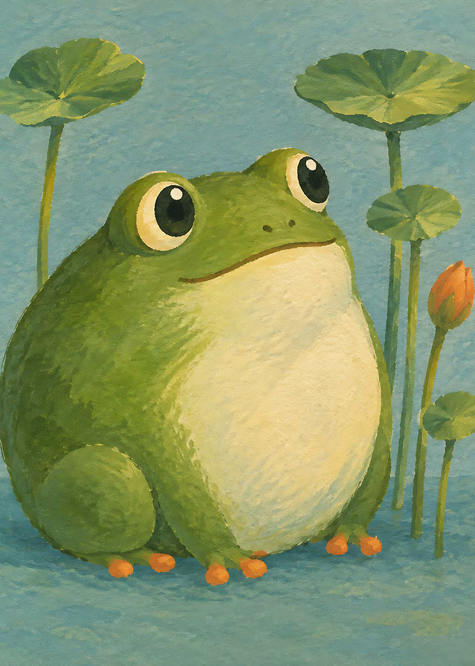 Cute Round Green Frog Illustration