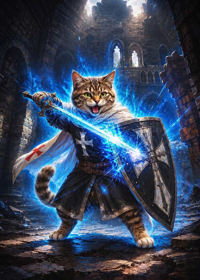 Warrior Cat Sword Shield Fantasy