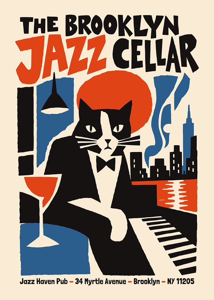 The Brooklyn Jazz Cellar Cat Poster