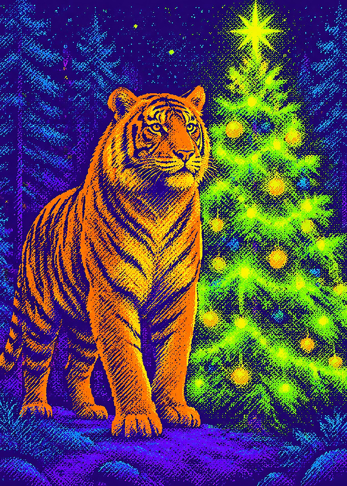 Neon Tiger and Christmas Tree