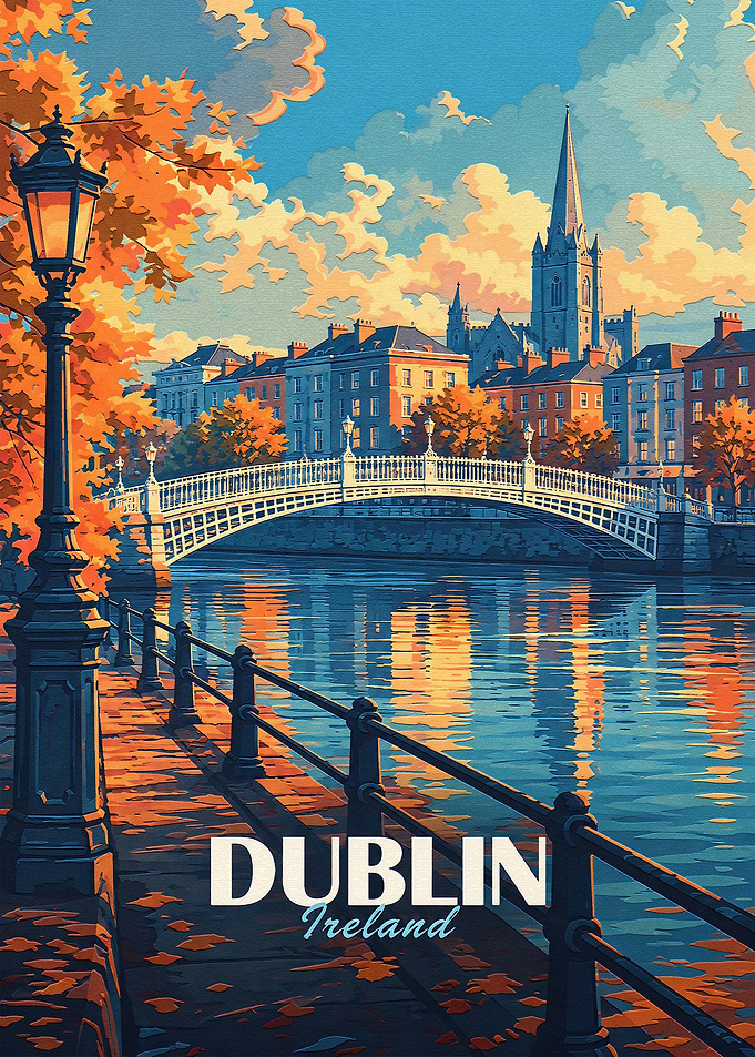 Vintage Travel Poster of Dublin Ireland