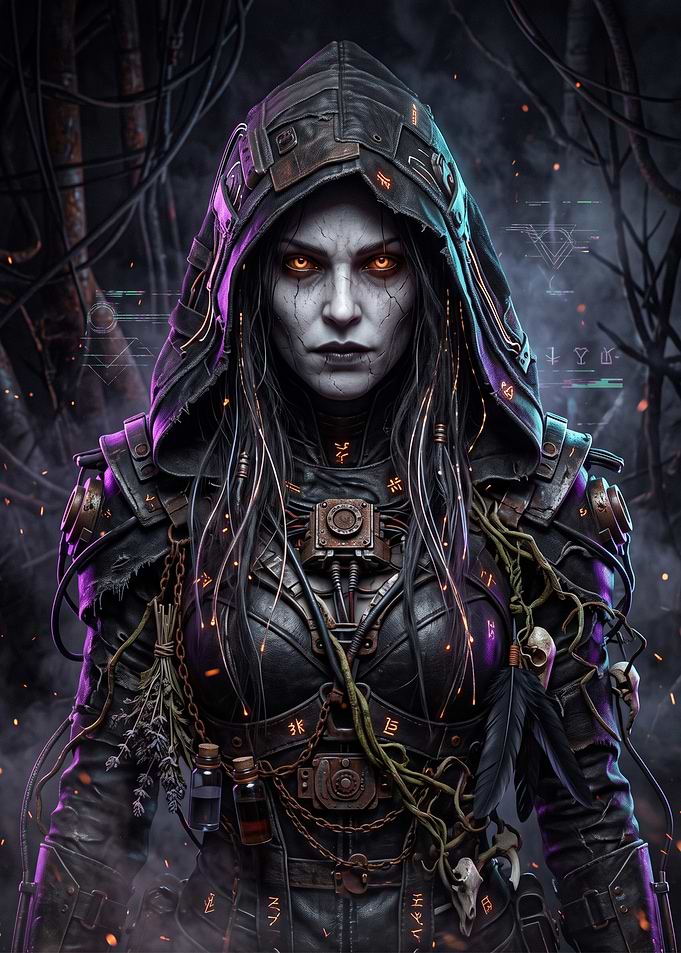 Cybernetic Dark Fantasy Sorceress