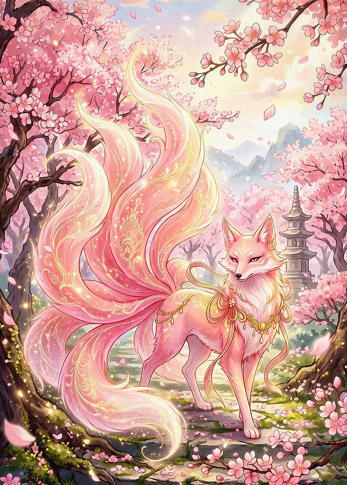Kitsune Nine Tail Fox Pink Fantasy