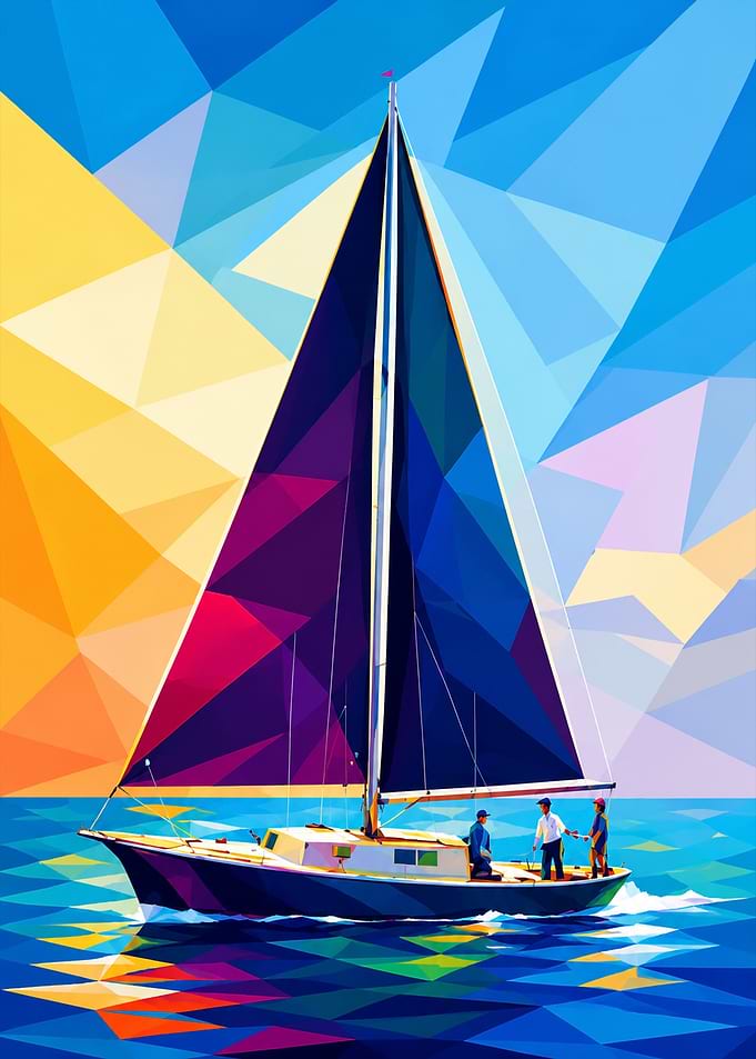 Geometric Low Poly Sailboat Art