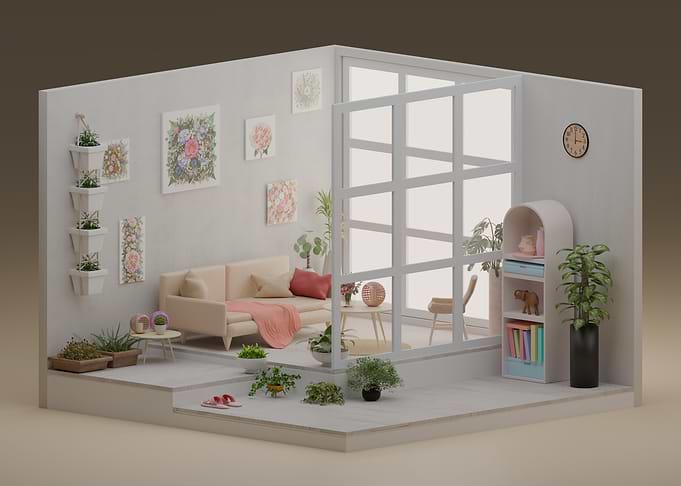 Isometric Cozy Living Room Interior