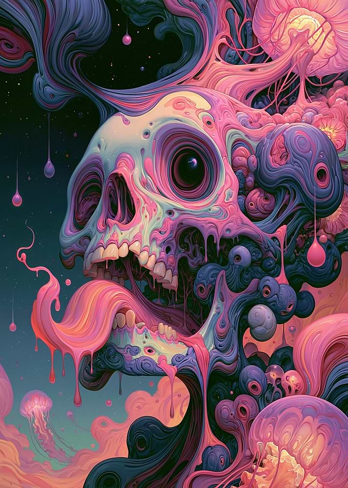Surreal Psychedelic Melting Skull