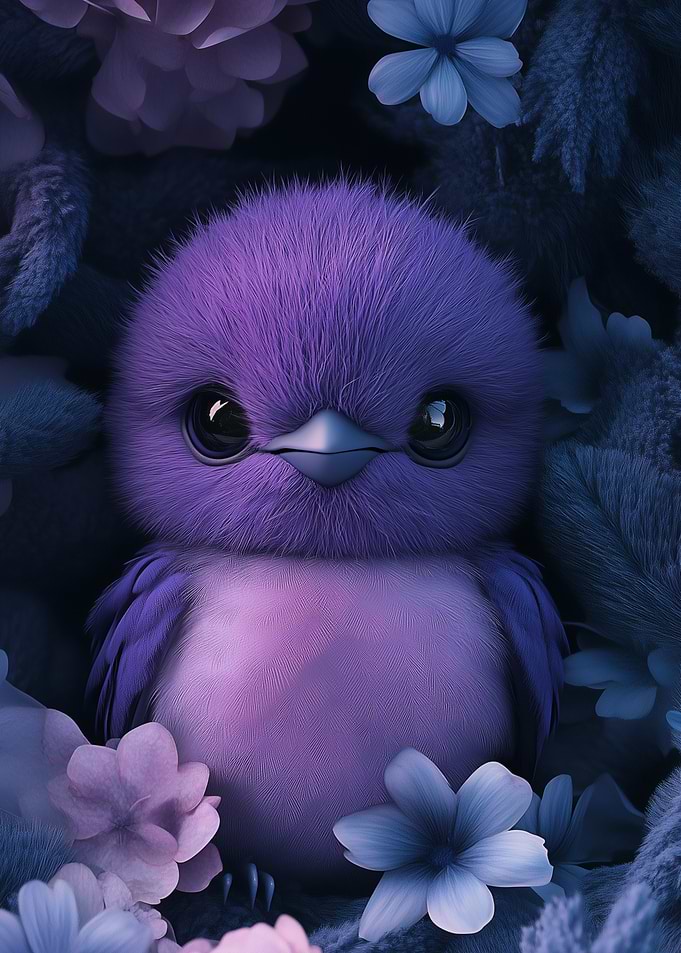 Adorable Fluffy Purple Baby Bird