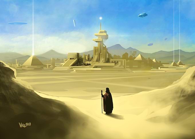 Tilmun - Retro Sci-Fi Desert Outpost and Ancient Future Art