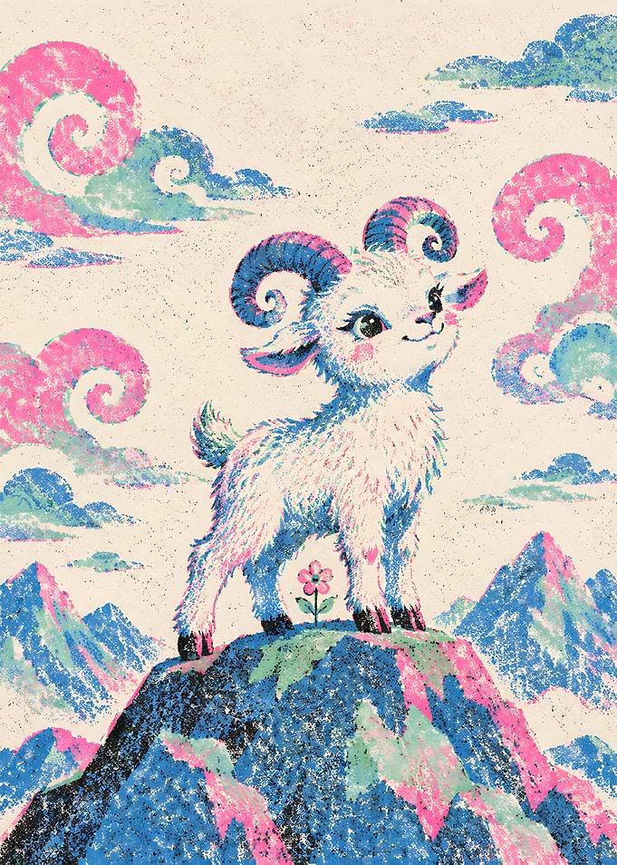 Cute Baby Goat on Mountain Peak