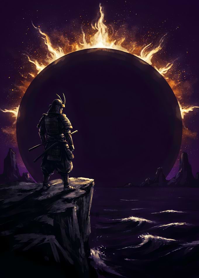 Samurai Facing a Solar Eclipse