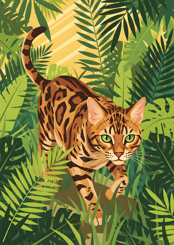 Bengal Cat in Tropical Jungle