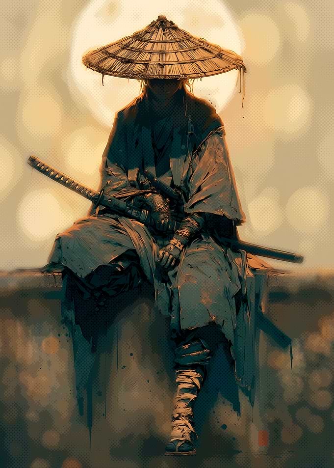 Ronin Samurai Under Full Moon